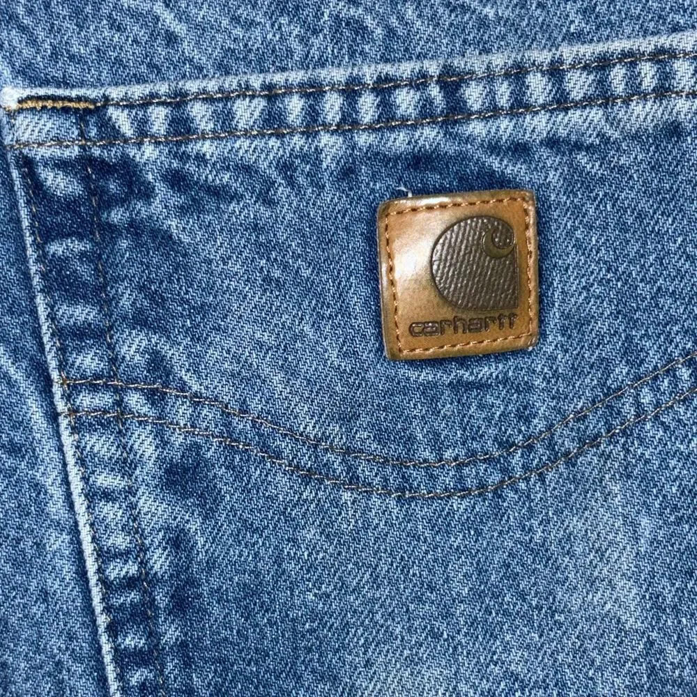 Vintage Carhartt Flannel Lined Jeans Mens 42x34 Blue Denim Relaxed Fit B172 DST